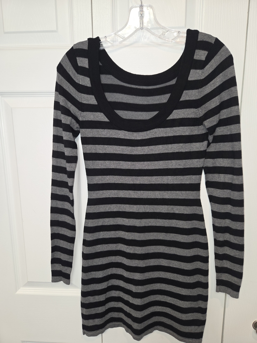 Black and Gray Striped Long Sleeve Mini Dress - Size XS